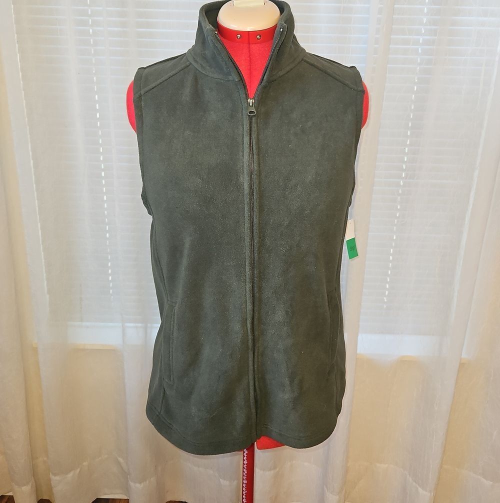 DIP Women's Dark Olive Green Full-Zip Fleece Vest with Pockets